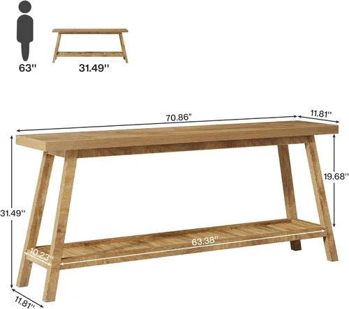 Miniatura 2 de Tribesigns - Mesa de consola de entrada estilo granja: mesa consola extralarga de 70.9 pulgadas para entrada, mesa de sofá de 2 niveles estrecha
