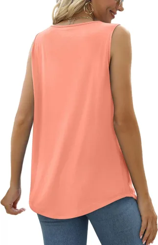 Miniatura 3 de Saloogoe - Camisetas sin mangas veraniegas para mujeres, plisadas con cuello cuadrado y dobladillo curvado, blusas de ajuste holgado con movimiento