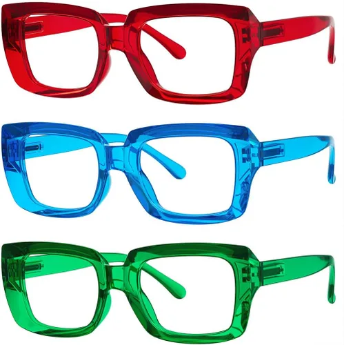 Miniatura 15 de Eyekepper Paquete de 4 lentes de lectura con bloqueo de luz azul, anteojos cuadrados de computadora de gran tamaño +0.00