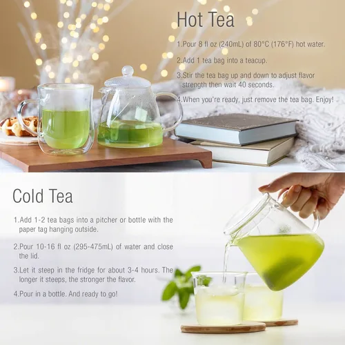 Miniatura 4 de Asayu Japan Té verde, set de regalo Green Boost, sencha japonés y genmaicha con polvo matcha, fabricado en Japón, 30 bolsas de té, té de arroz