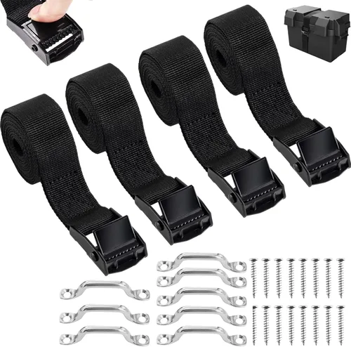 Miniatura 8 de Correas de amarre de batería de 1 pulgada x 4 pies para barcos, sujeción de batería con hebilla de leva, soporte de acero inoxidable y tornillos SS