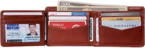 Miniatura 27 de Alpine Swiss RFID - Cartera de piel con 2 compartimentos para documentos de identidad, con ventana dividida, sección para billetes, en caja de regalo