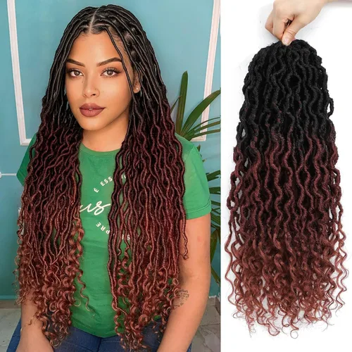 Miniatura 51 de Trenzas postizas Goddess, 6 paquetes de 18 pulgadas, cabello lacio, trenzado con ganchillo, para mujeres negras, trenzas postizas ombre con puntas