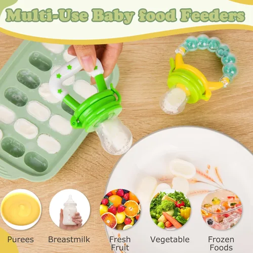 Miniatura 3 de Alimentador de frutas y moldes para paletas de leche materna para bebés, recipientes de almacenamiento de bandeja de congelación de alimentos