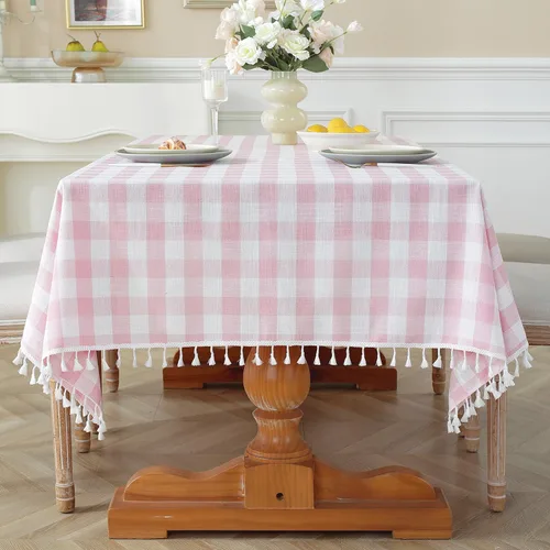 Miniatura 14 de Laolitou - Mantel a cuadros cuadrado lavable, resistente, de lino de algodón, a cuadros de búfalo, con borla, mantel de gingham para primavera
