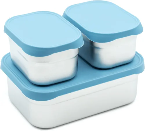 WeeSprout Juego de fiambreras de acero inoxidable, cajas Bento anidadas para almacenamiento de alimentos de 25.4 fl oz y 7.8 fl oz, con tapa de
