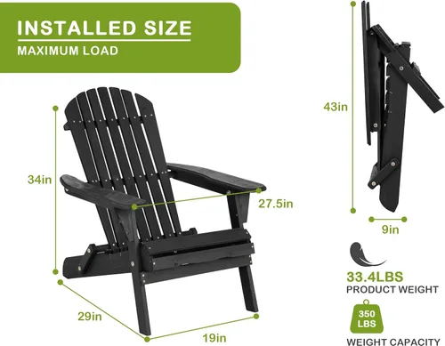 Miniatura 2 de Silla Adirondack plegable, sillas Adirondack para todo tipo de clima, sillas de césped, sillas de patio al aire libre con reposabrazos ancho, juego