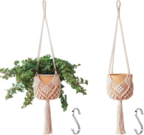 Miniatura 2 de Maceta Colgante con Patrones, Juego de 4 Colgadores de Macramé para Plantas de Interior, para Macetas de hasta 8 Pulgadas, Soporte de Ganchillo Boho