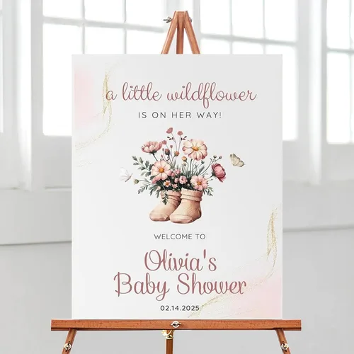 Miniatura 23 de Letrero de bienvenida editable de flores silvestres para baby shower, letrero de mariposa para baby shower, letrero con nombre personalizado