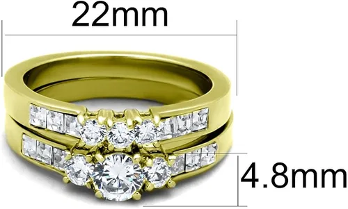 Miniatura 3 de Juego de 3 piezas de anillos de compromiso para él y para ella de oro IP de circonia cúbica