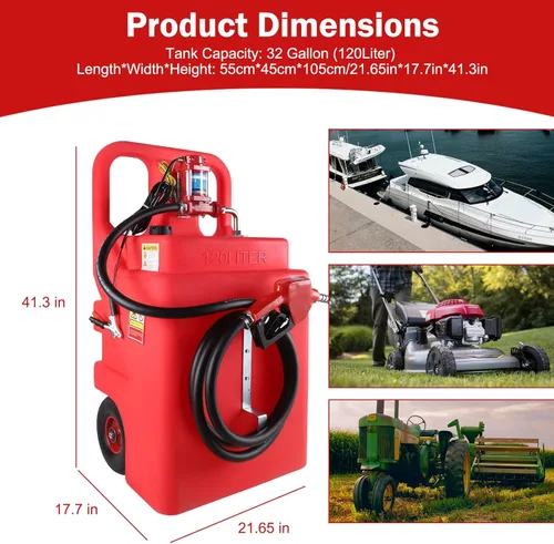 Miniatura 6 de Tanque portátil de combustible diésel de 32 galones con bomba de transferencia eléctrica de 12 V 12 GPM, boquilla de combustible automático