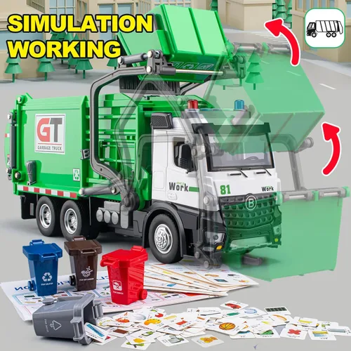 Miniatura 2 de Camión de basura de juguete para niños, camión de basura grande de 12 pulgadas con luces y sonidos, juego de juguetes de reciclaje de gestión