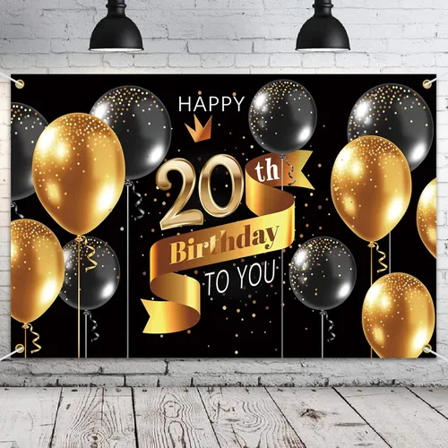 Miniatura 43 de Cartel de fondo de feliz cumpleaños 15 – Suministros de decoración de fiesta de cumpleaños 15 para niños – Oro negro 3.9 x 5.9 pies