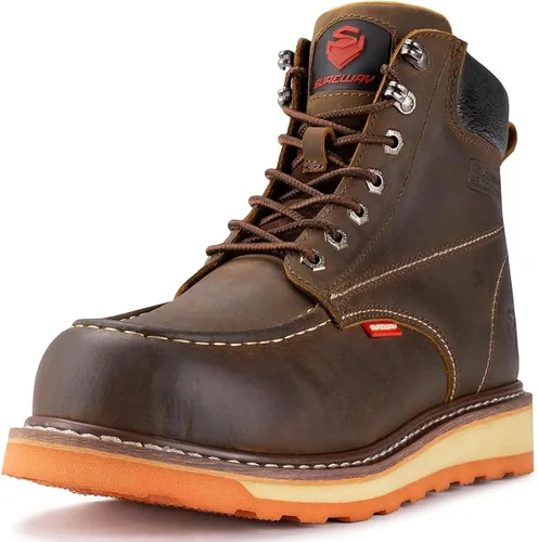 SUREWAY Mens Heavy Duty Soft/Composite/Steel Toe Work Boots for Men-Comfortable,GoodyearWelt,Full Grain Leather,6 in Wedge Moc Toe Construction