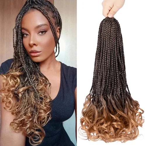 Miniatura 41 de Trenzas de ganchillo rizadas francesas de 22 pulgadas, 8 paquetes, trenzas de caja diosa grises para mujeres, de ganchillo pre-trenzadas con Trenzas