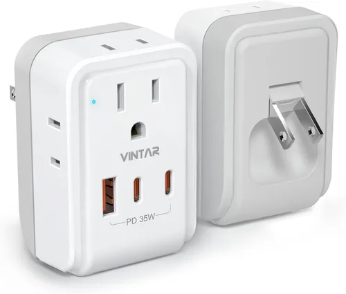 Miniatura 11 de VINTAR - Paquete de 1 adaptador de enchufe de viaje europeo, enchufe de alimentación internacional plegable con 2 salidas de CA, 3 puertos USB