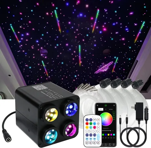 Miniatura 12 de AKEPO 36W 4 Color Twinkle & RGB Estrella fugaz de 2 en 1, luces de fibra óptica, kit de 1800pcs+240pcs de fibras ópticas de 0.03in 13.1ft