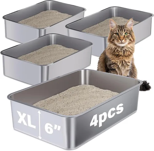 Miniatura 12 de Caja de arena de acero inoxidable con tapa, caja de arena de metal XL, cajas de arena para gatos antifugas de orina, extra grande para gatos