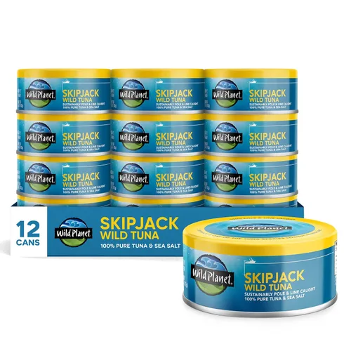 Wild Planet - Atún Skipjack Salvaje, Sal Marina, Atún Enlatado, Atrapado con Caña e Hilo de Forma Sostenible, Sin Transgénicos, Kosher, Lata de 5