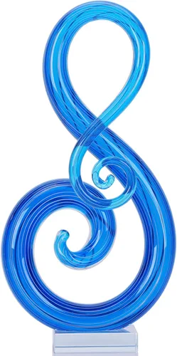 LCCCK Escultura de vidrio grande de 13 pulgadas de alto, figuras de vidrio soplado a mano color azul, decoración de música artística, gafas rojas