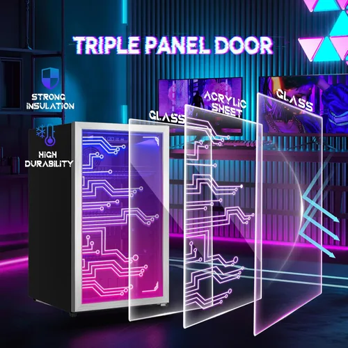 Miniatura 2 de Manastin - Refrigerador de bebidas para juegos con iluminación LED, puerta con iluminación LED para 120 latas, refrigerador de bebidas