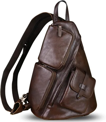 Bolso bandolera grande de cuero genuino para hombres y mujeres, bolso bandolera grande para el hombro, bolso cruzado en el pecho para iPad, Café,