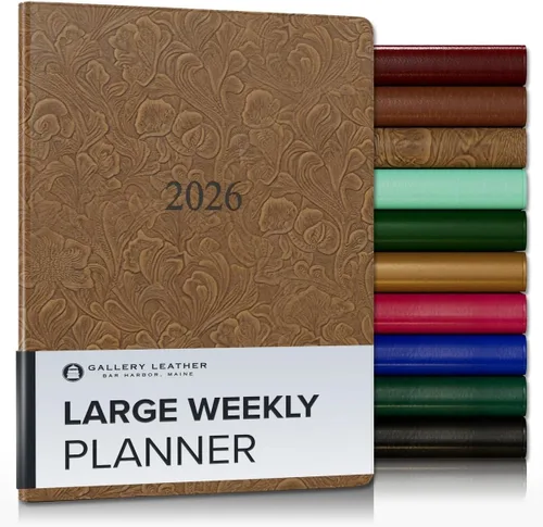 Miniatura 199 de Gallery Leather Agenda semanal y mensual grande 2025-2026, agenda y cuaderno con elegantes bordes de página dorados dorados, 12 meses, cactus Cactus