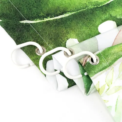 Miniatura 6 de Juego de cortinas de ducha de flamenco rosa, hoja verde salvia con hongo rojo, cortina de ducha para baño, cortina de ducha tropical de hoja