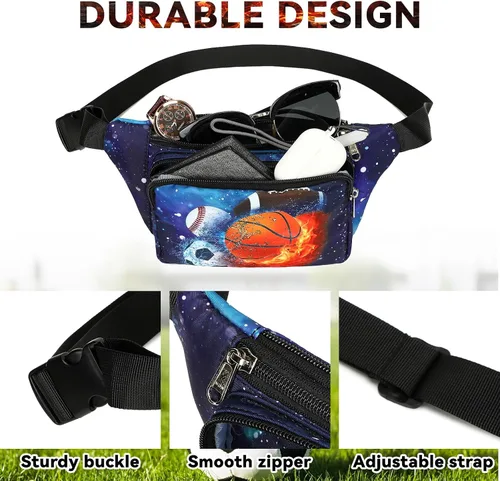 Miniatura 3 de LEDAOU Riñonera para niños, bolsa cruzada para niños, riñonera, ligera, para el pecho, Baloncesto Rugby Estrellas de fútbol, Talla única