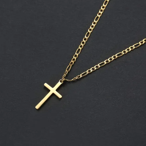 Miniatura 5 de Collar Tasbern de cruz acero inoxidable chapado en oro de 14 quilates con dije de cruz simple joyería religiosa regalo para niño y hombre