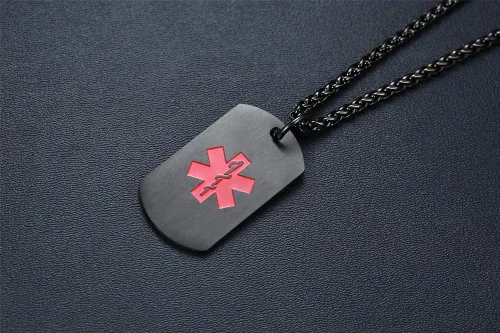 Miniatura 80 de VNOX Collar con colgante personalizado de acero inoxidable con grabado personalizado para identificación de alerta médica de emergencia para hombres