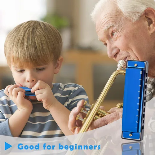 Miniatura 4 de Koogel Juego de armónica para niños, armónica diatónica rosa y azul de 10 agujeros en clave de Do, instrumentos musicales para principiantes