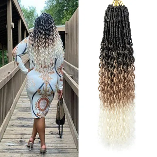 Miniatura 13 de Cabello de Ganchillo Goddess Locs de 12 Pulgadas 8 Paquetes Nuevos Locs Sintéticos Suaves Trenzas de Ganchillo Ondas Profundas Extensiones de 1b