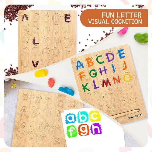 Miniatura 6 de Asweets Montessori - Tabla de trazado del alfabeto de madera, tablero de práctica de letras de madera, tableros de doble cara para niños pequeños