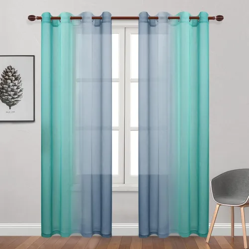 Miniatura 48 de DWCN Cortinas Transparentes de Lino Sintético Negro Degradado Ombré - Cortinas Semi Transparentes de Gasa con Ojales en la Parte Superior