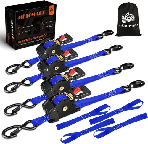 Miniatura 10 de METOWARE Correas de trinquete retráctiles (paquete de 2) – 1 pulgada x 10 pies (1500 libras de resistencia a la rotura) – Correas de amarre