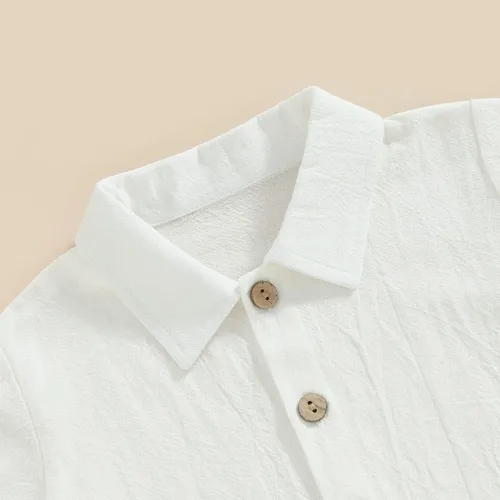 Miniatura 4 de Karuedoo Conjunto de 2 piezas de ropa de algodÃ³n y lino de manga corta con botones y pantalones cortos para el verano