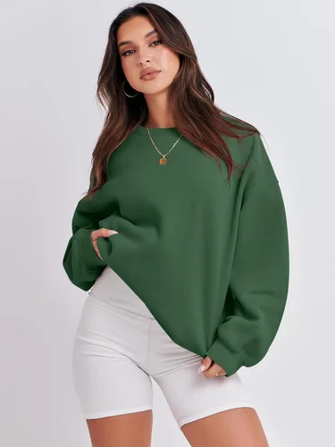 Miniatura 6 de ANRABESS Sudadera de manga larga para mujer, casual, cuello redondo, ajuste holgado, sudadera con capucha de forro polar para otoño