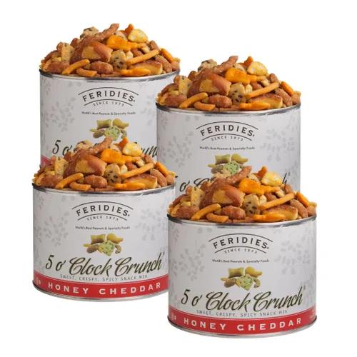Miniatura 2 de FERIDIES Honey Cheddar 5 O'Clock Crunch Gourmet Mezcla de aperitivos dulces y picantes, lata de 6 onzas