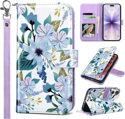 Miniatura 44 de ULAK Compatible con iPhone 15 Estuche tipo cartera para mujer, funda tipo billetera de piel PU premium con tarjetero, función de caballete, estuche