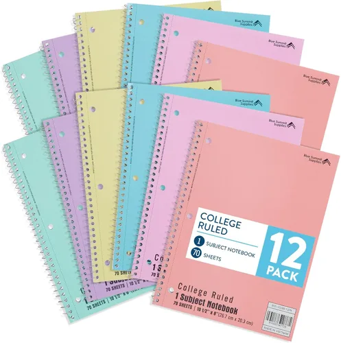 Miniatura 9 de Blue Summit - Cuaderno de espiral pastel con rayas universitarias, cuadernos escolares de una materia, cuadernos perforados a granel, libro escolar