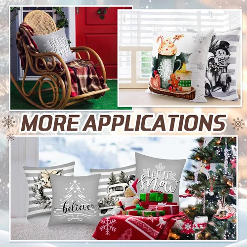 Miniatura 6 de Peryiter 9 fundas de almohada de invierno de 18 x 18 pulgadas, con árboles de Navidad, camión, corona, color blanco, fundas de almohada de Navidad