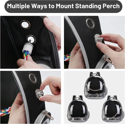 Miniatura 5 de Mochila para pájaros, jaula de viaje para pájaros para loros pequeños y medianos, periquitos, cacatúas, bolsa portátil de ventana de burbujas