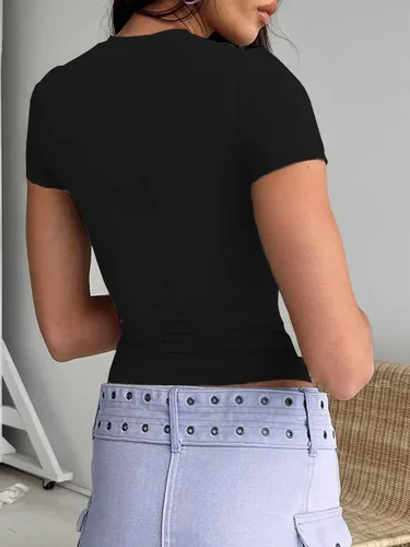 Miniatura 2 de Dwnval Camisetas básicas sexys para mujer, blusas de verano de manga corta con cuello redondo y ajuste entallado