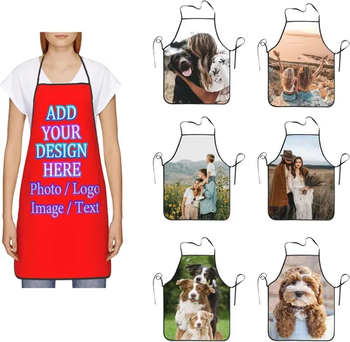 Miniatura 28 de Delantal de cocina personalizado con logotipo de texto fotográfico, delantal unisex personalizado para camarero de restaurante para hornear barbacoa