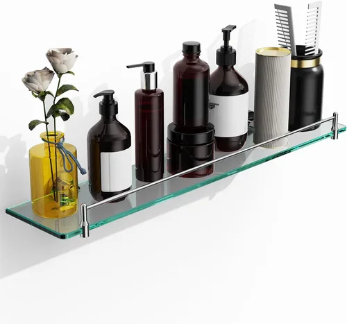 Miniatura 22 de Estantes de vidrio para baño, estante flotante de 20 pulgadas de níquel cepillado, estante de vidrio templado de acero inoxidable, estantes modernos