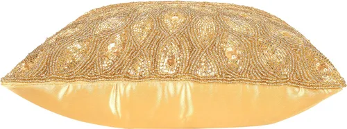 Miniatura 9 de Lightnpro - Funda de almohada hecha a mano con cuentas doradas, 12 x 12 pulgadas, elegante funda de cojín decorativo de acento para sofá, sillón