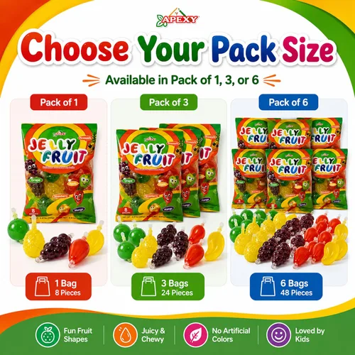 Miniatura 7 de Apexy Jelly Fruit – Jugoso caramelo de gelatina exprimible – Surtido de sabores afrutados, textura divertida y explosiva, bocadillos de gelatina
