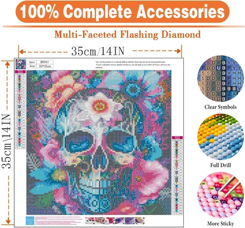 Miniatura 4 de igoodom Kits de arte de diamantes para adultos, kit de pintura de diamantes de calavera de azúcar, kits de arte de diamantes de flores de calavera