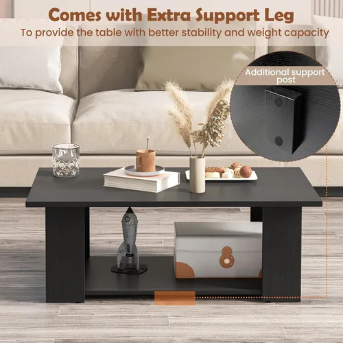 Miniatura 4 de Giantex Mesa central rectangular de madera, mesa de té moderna grande de 41 pulgadas y 2 niveles con compartimento abierto, fácil montaje, mesa